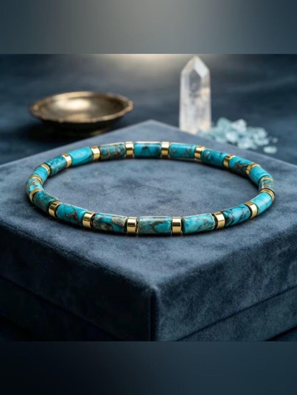 Natural African Turquoise Barrel Bead Bracelet Gemstone Healing Inner Peace NWT